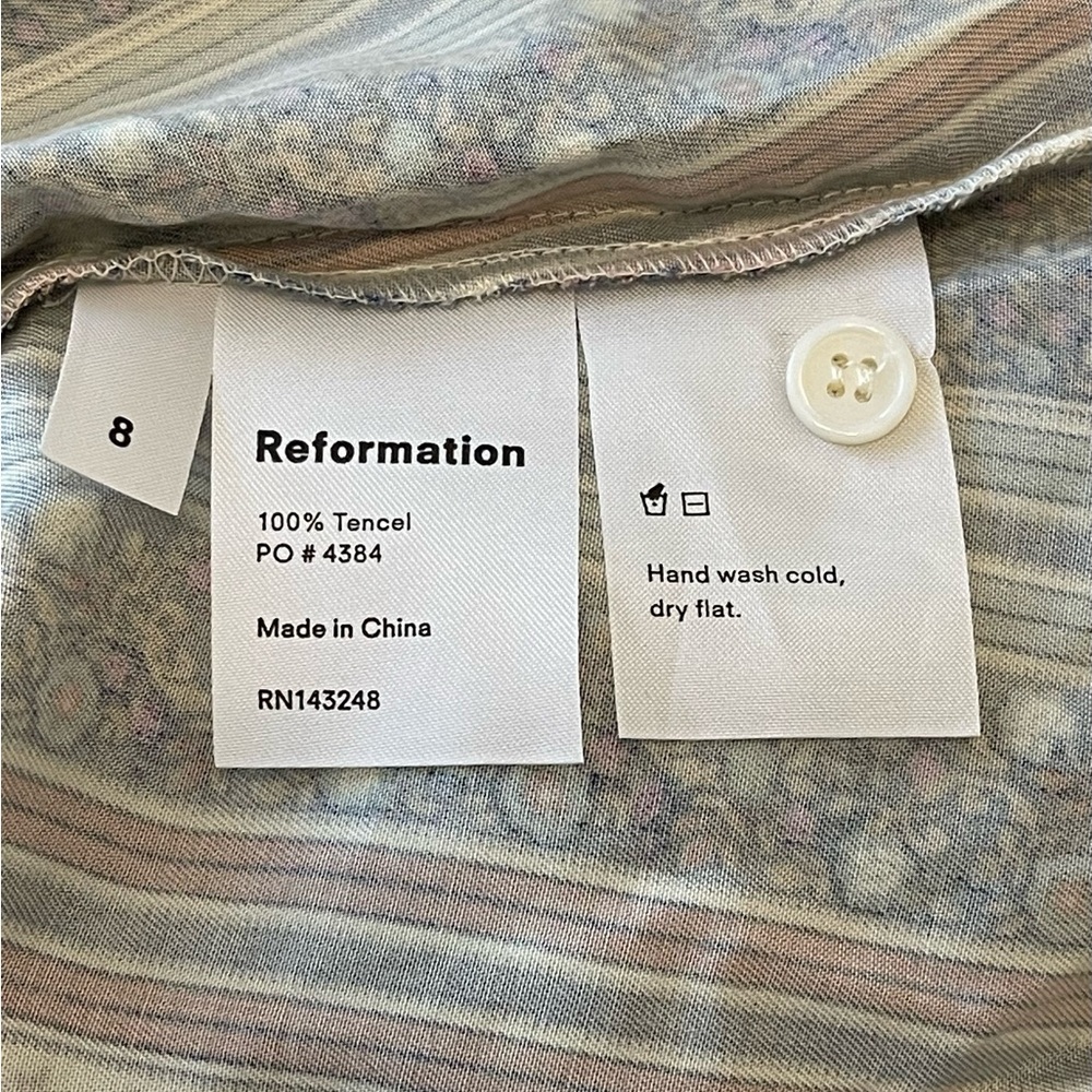 Reformation The Heidi Sandalwood Dress Size 8 Lace Trim Cottagecore Striped Boho - Picture 7 of 8